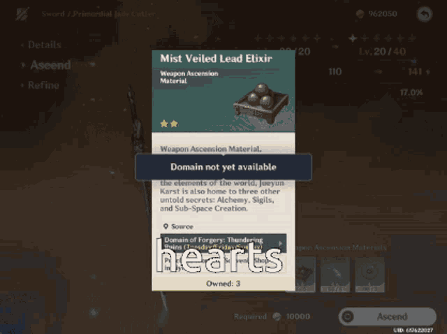 mist veiled lead elixir is a weapon ascension material in a video game