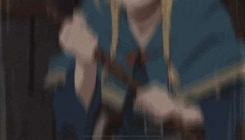 a cartoon character with blonde hair and green eyes making a funny face