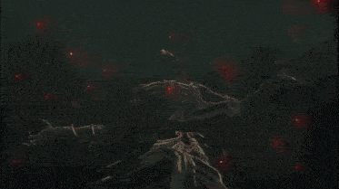 a video game scene with red flames coming out of the ground
