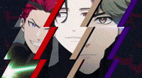a group of three anime characters are standing next to each other