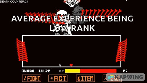 a screenshot of a video game with the words " average experience being low rank "