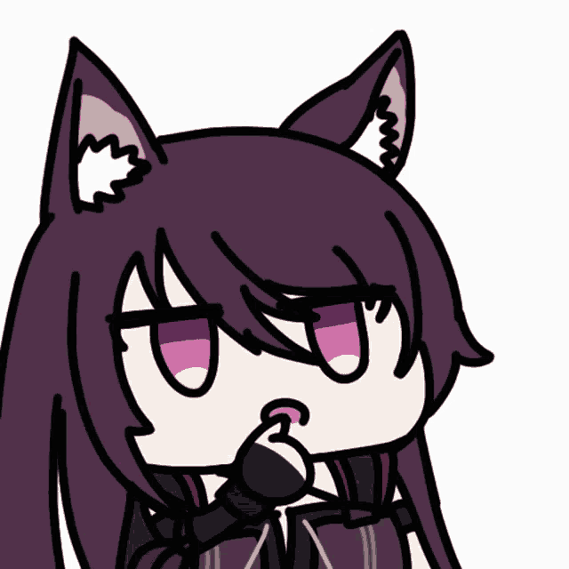 a drawing of a cat girl with purple eyes