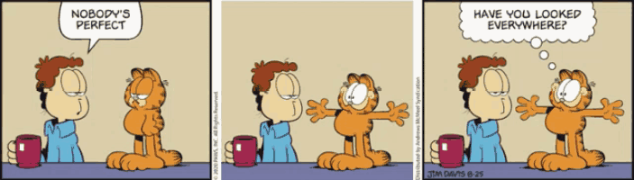 a cartoon strip of garfield talking to a man