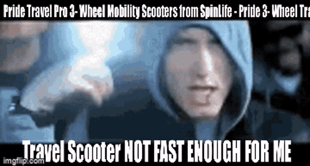 a blurred image of a person with the words travel scooter not fast enough for me below them