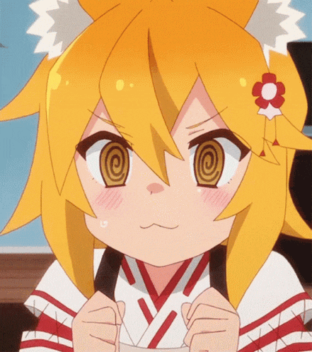 a girl with a flower in her hair has a swirling eye