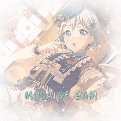 a girl talking on a red phone with the name moca de sam on the bottom