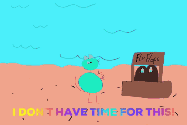 a cartoon drawing of a fly standing next to a flop flops stand