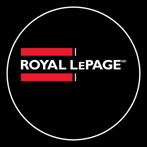 a logo for royal lepage centre in a white circle on a black background
