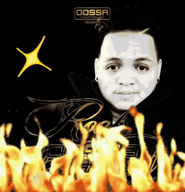 a man 's face is on a poster that says ' oossa ' on the top
