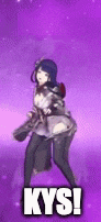 a girl is dancing in front of a purple background with the word kys .