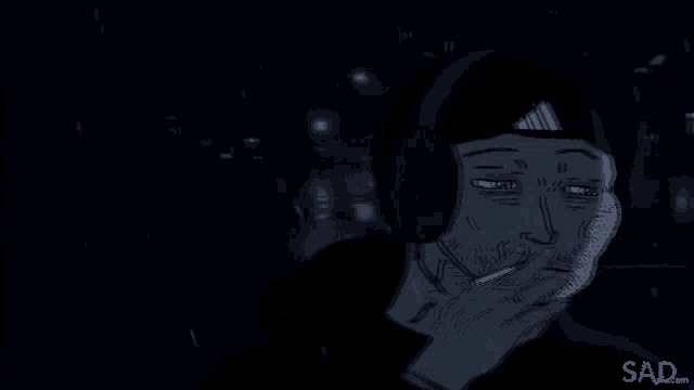 a cartoon of a man wearing headphones with the words sad.com below it