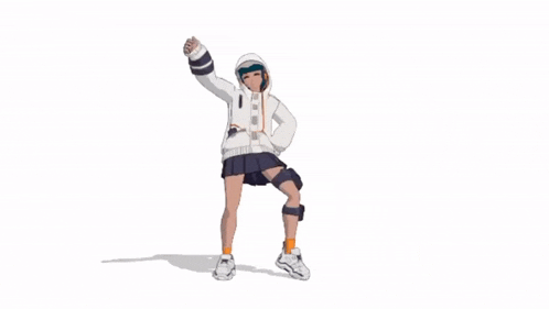 a 3d model of a girl in a white hoodie and skirt dancing