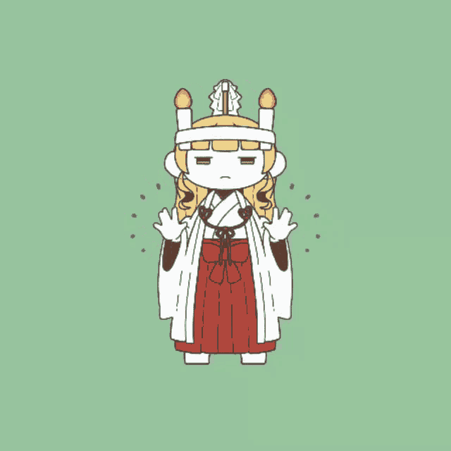 a cartoon drawing of a girl in a kimono with candles in her head