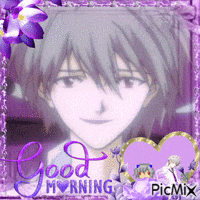 a picture of a boy in a purple frame with the words good morning