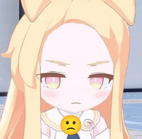 a close up of a cartoon girl with a sad face on her neck