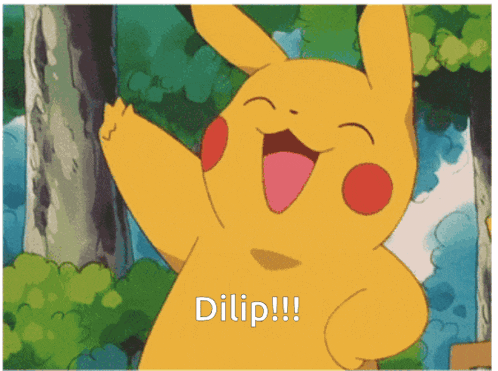 a picture of a pikachu with the words dilip written below it