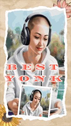 a painting of a woman wearing headphones with the words best yonk on the bottom right