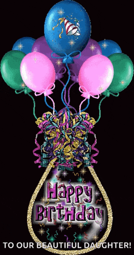a birthday card for a beautiful daughter with balloons