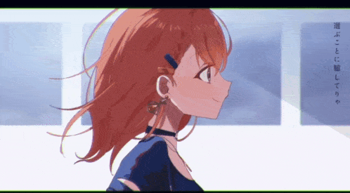 a drawing of a girl with red hair and earrings