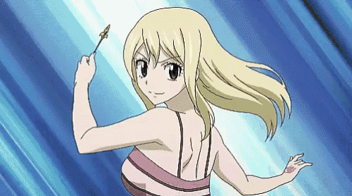 a blonde anime girl in a pink top is holding a sword