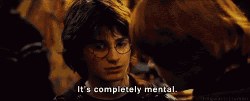 harry potter and ron weasley are looking at each other and harry says it 's completely mental