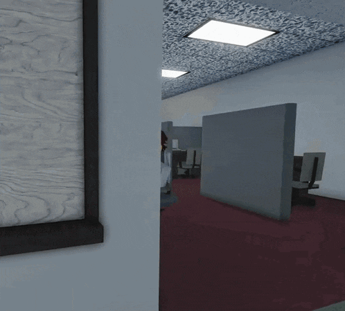 a cartoon character is standing in a hallway with a box in his hand