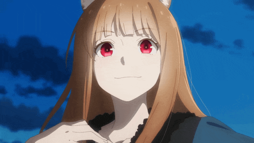 a girl with red eyes and a cat ear