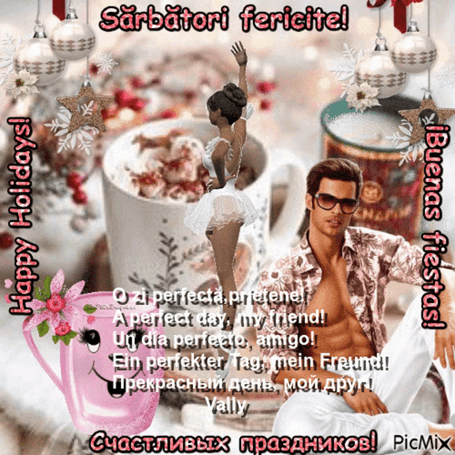 a happy holidays greeting card with a man and woman
