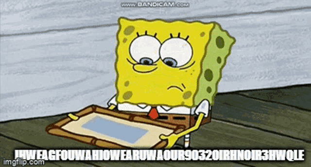 a cartoon of spongebob holding a piece of paper with the words " imgflip.com " below him
