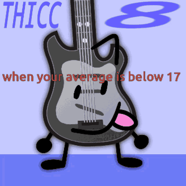 a cartoon drawing of a guitar with the words " thicc 8 " above it