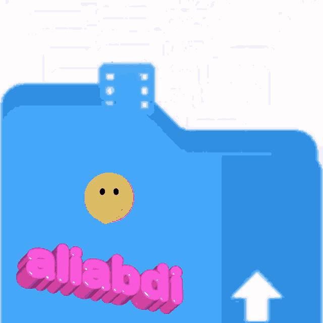 a blue folder with the word aliabadi and a smiley face
