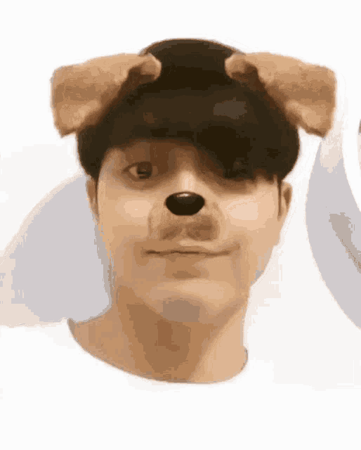 a man wearing a dog mask on his head