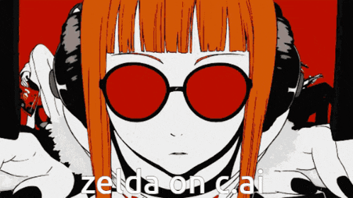 a cartoon of a girl wearing sunglasses and headphones with the words zelda on cai below her