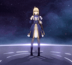 a girl in a blue and gold dress is standing in front of a starry sky