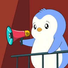 a blue and white penguin holding a megaphone