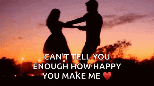 a silhouette of a man and a woman dancing at sunset with the words can 't tell you