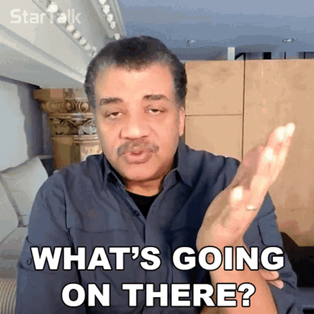 a man says " what 's going on there " in front of a startalk logo