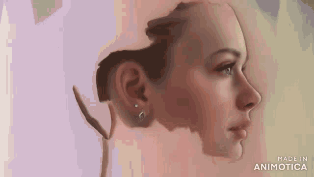a painting of a woman 's face is being made in animatica