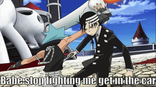 a cartoon of a man fighting another man with the words " babe stop fighting me get in the car "