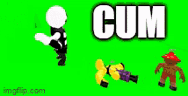 a green screen with a bunch of cartoon characters and the words cum