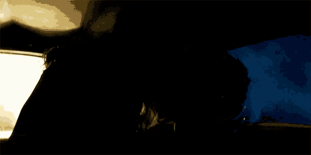 a man and woman are kissing in the dark
