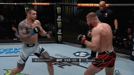 two men are fighting in a ufc ring with a monster energy sign in the background .