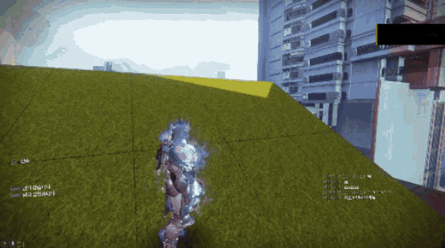 a screenshot of a video game shows a person standing on a hill