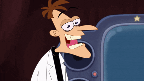 a cartoon character with a big nose is standing in front of a large speaker