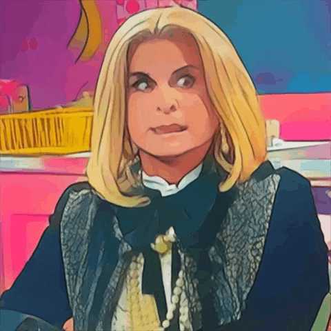 a cartoon of a woman with blonde hair and pearls on her neck
