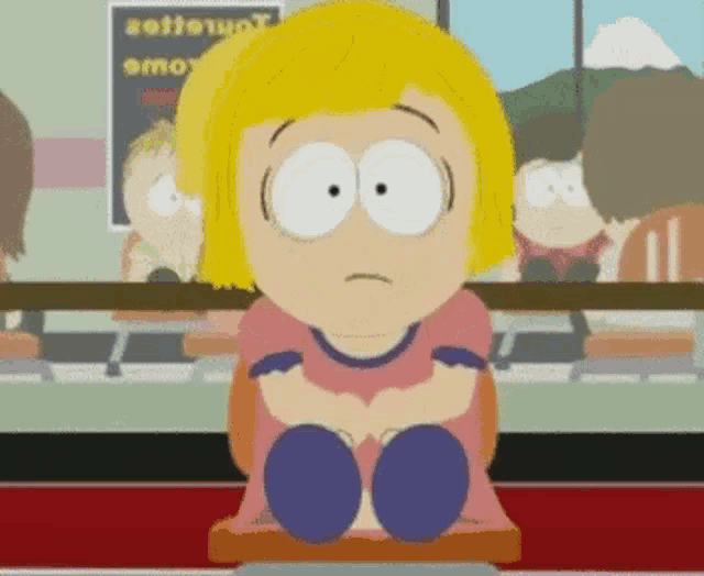 a cartoon girl is sitting in front of a sign that says ' tomatoes '