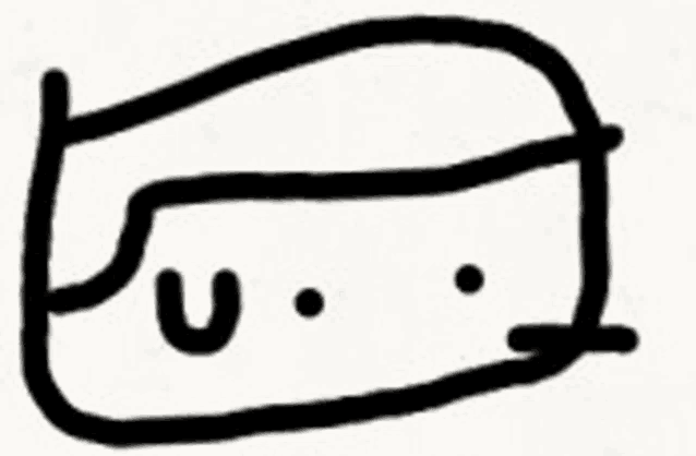 a black and white drawing of a person 's face with two dots .