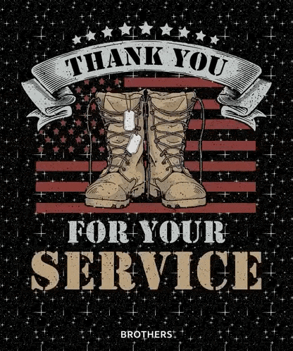 a poster that says `` thank you for your service '' with a pair of military boots on a flag background .