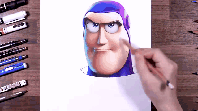 a person is drawing a picture of buzz lightyear from toy story
