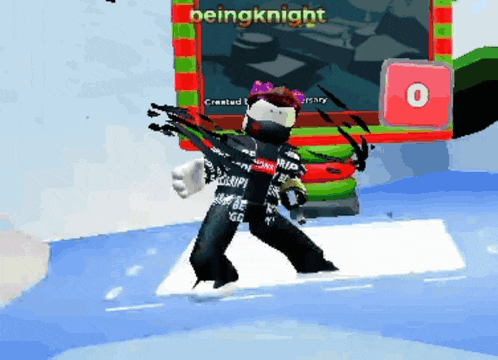 a video game character named beingknight is standing on a snowy surface